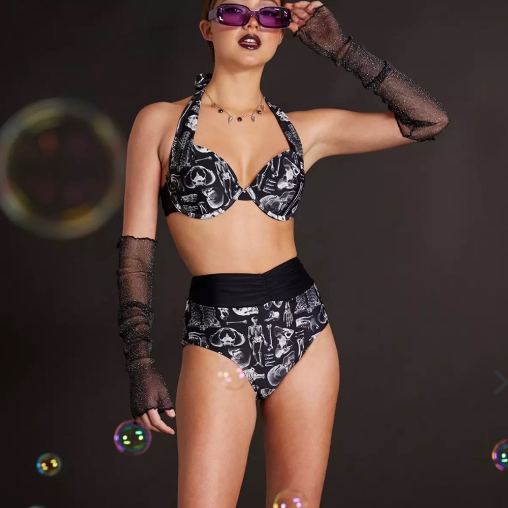 Hot Topic two piece Skeleton Anatomy bikini halter top high waisted size Large